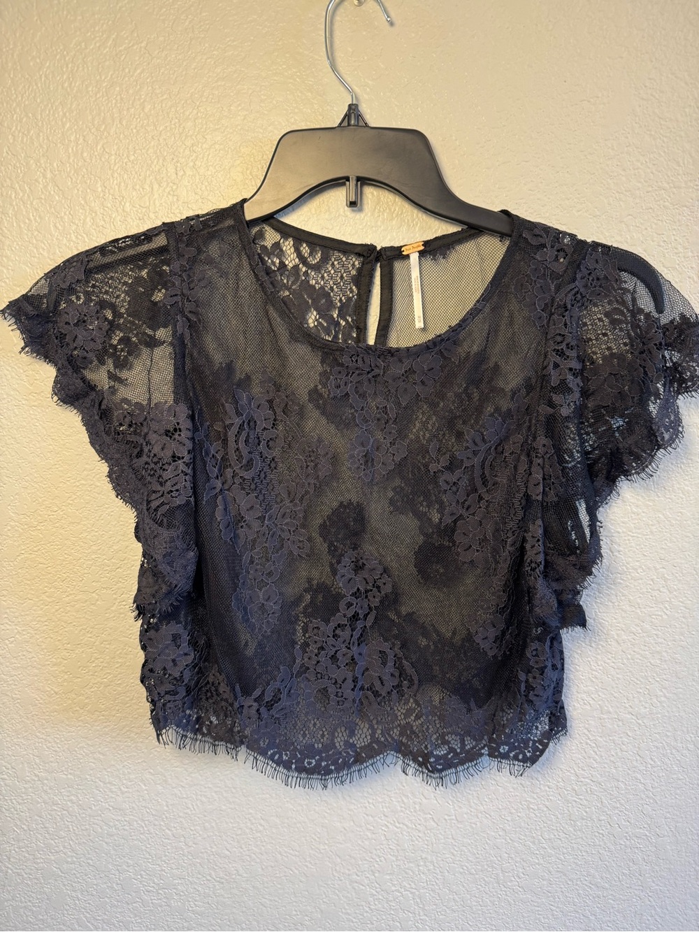 Free People Lunar Ash Black Lace Crop Top Blouse Size M Medium